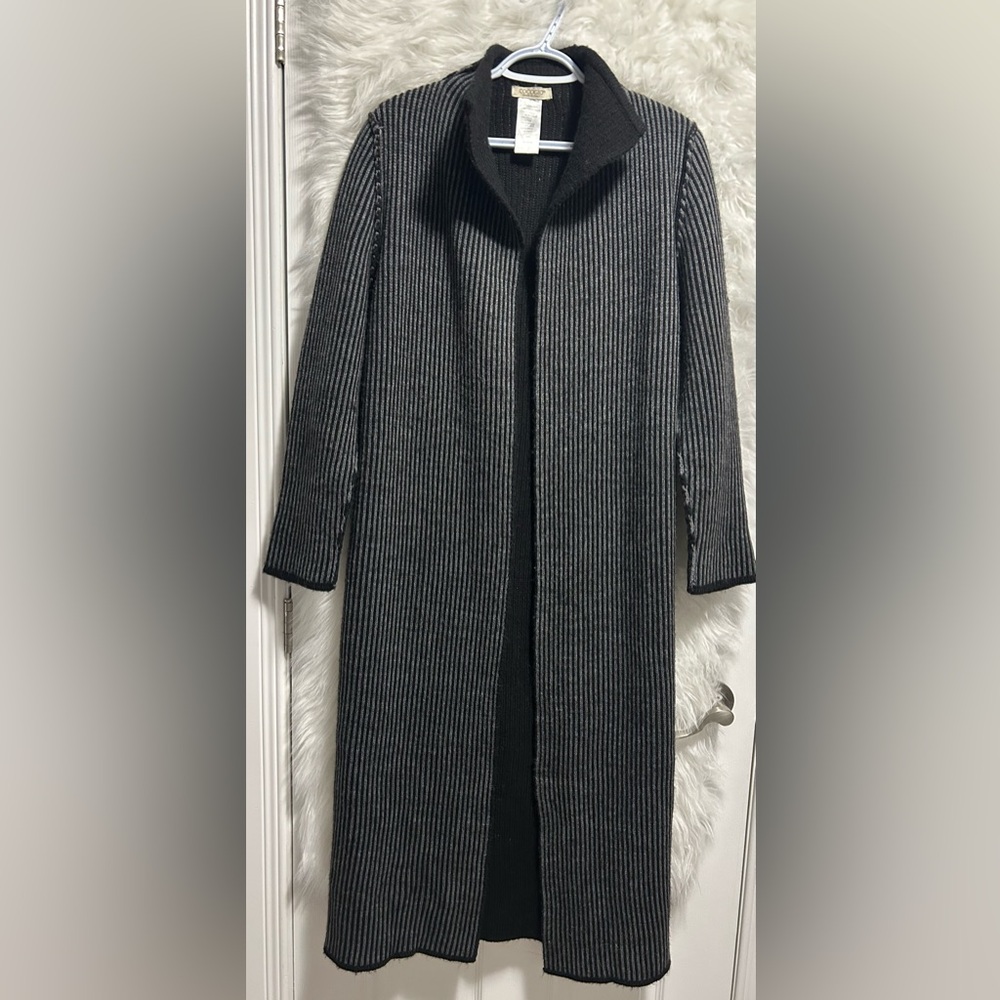 Cocogio Women's Black and Gray Cardigan Duster Wool And Alpaca Blend